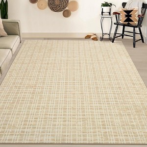 Modern Plaid Runner or Area Rug, Geometric Design, Non-Slip, Low Pile, Washable Soft Accent for Hallway, Kitchen - 1 of 4