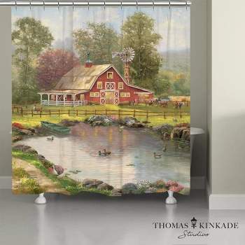 Thomas Kinkade Red Barn Retreat Shower Curtain - Multicolored