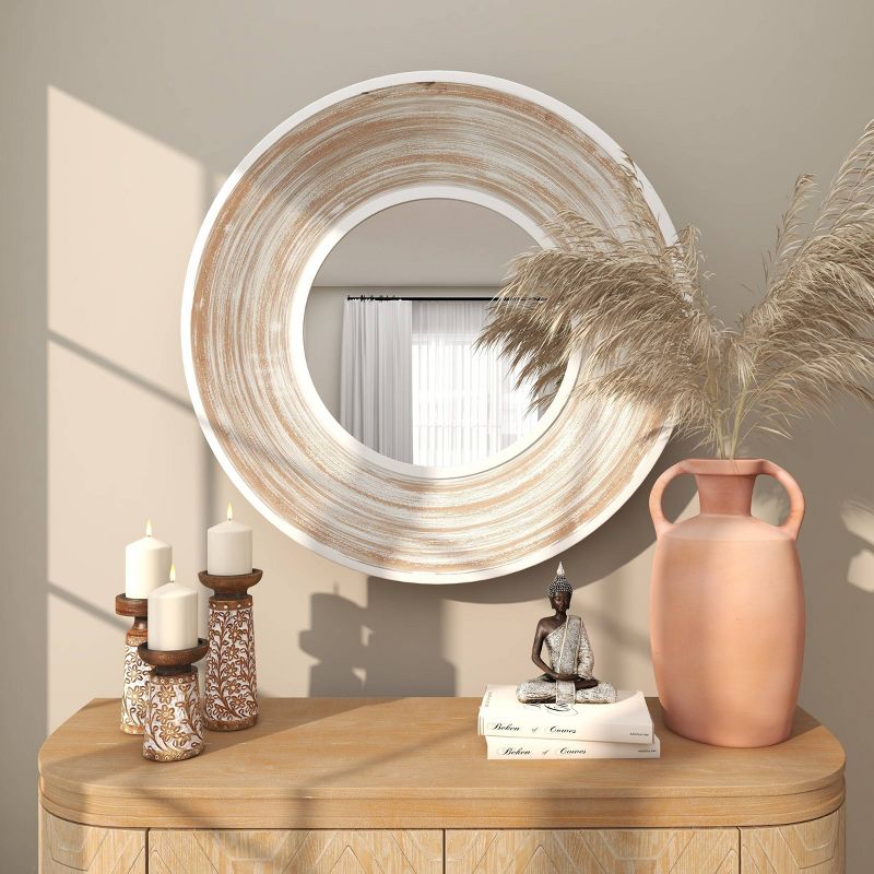 35&#34;x35&#34; Wooden Wall Mirror with White Wash Effect Cream - Olivia &#38; May, 2 of 17