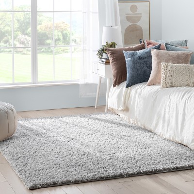 Light Grey Textured Rectangular Shag Synthetic Area Rug 6'7" x 9'6"