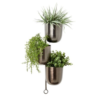 Set of 3 Metallic Silver Iron Hanging Wall Planters