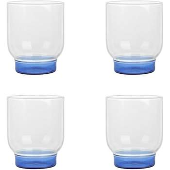 Elle Decor Set of 4 Water Drinking Glasses, 12 Oz Whiskey Tumblers, Clear Glass Cups with Heavy Weighted Colored Base