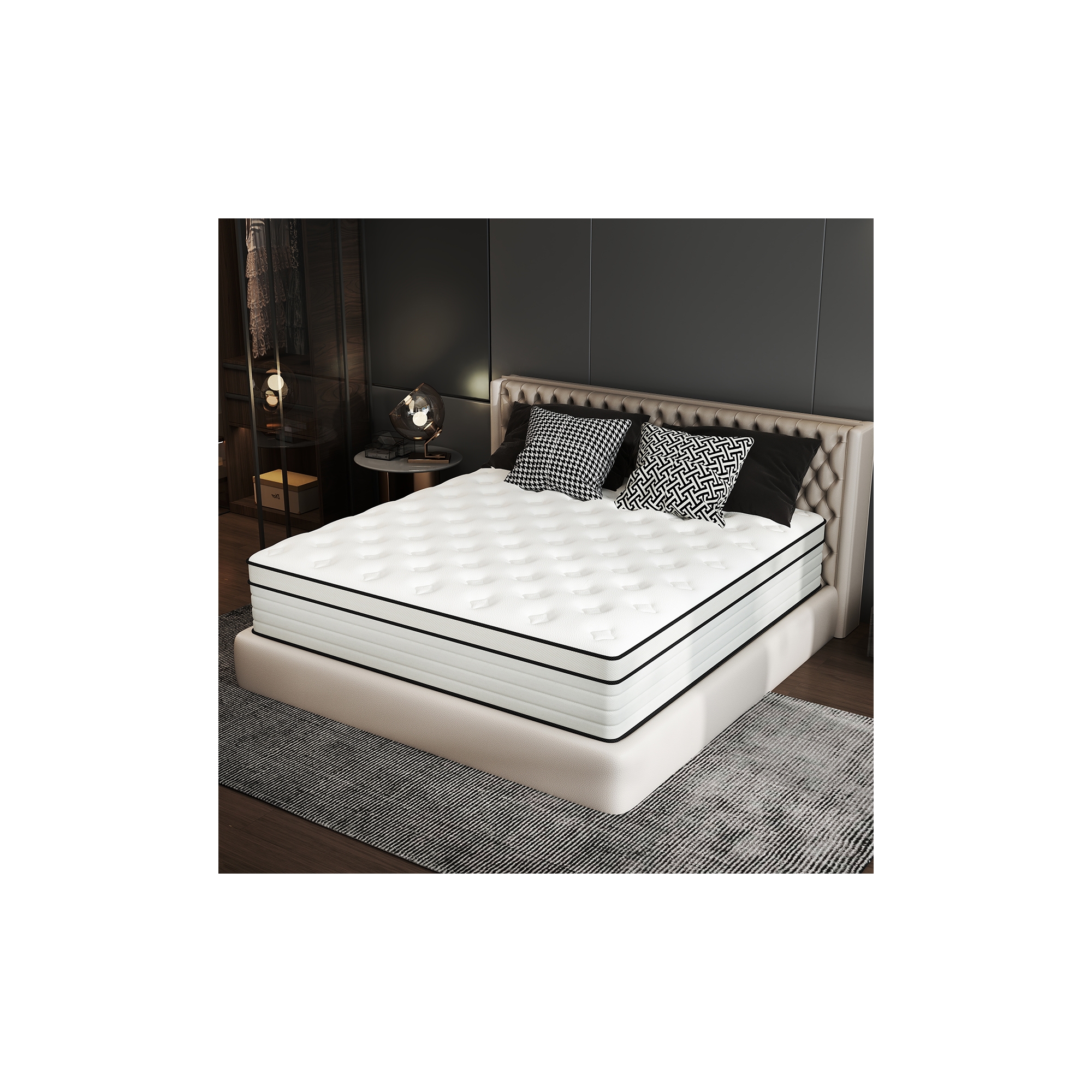 CHEVNI 12 Inch King Size Mattress in a box Hybrid Spring Memory Foam Medium Firm - White