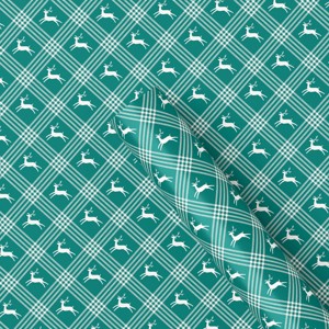 30" 50 sq ft Christmas Roll Wrap Deer and Plaid on Green - Wondershop™ - 1 of 3