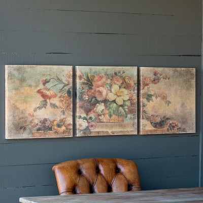 Park Hill Collection Vintage Floral Triptych Print On Canvas