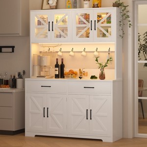 Dyonery white minimalist food storage cabinet, with glass cabinet doors, features 8 spacious storage zones and 2 drawers. - 1 of 4