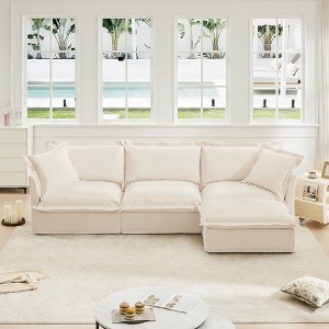 VASIP L-Shaped Sectional Sofa with Convertible Ottoman ,Chenille Slipcover, Deep Cloud-Like Seating and Pillows, for Living Room ,Office,Cream - 1 of 4