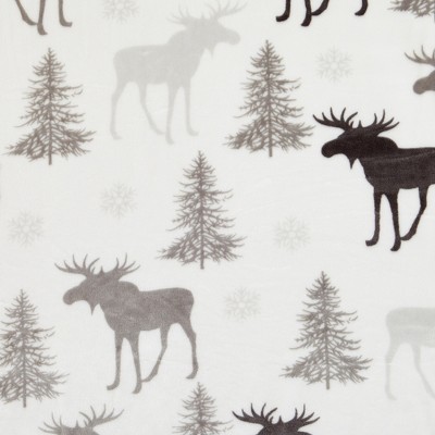 Full Size Moose Pattern Reversible Sherpa Fleece Blanket