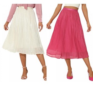 INSPIRE CHIC Women's Pleated Elastic Waist Casual Accordion Midi Skirt 2 Packs - 1 of 4