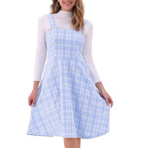 INSPIRE CHIC Women's Sleeveless Square Neck Plaid A-Line Pinafore Overall Tweed Dresses - 1 of 4