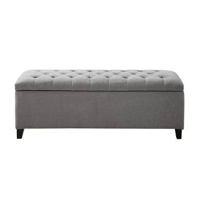 Gray Tufted Birch Storage Bench with Graduated Legs