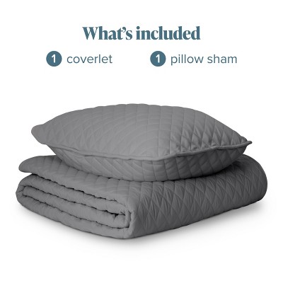 Gray Diamond Stitched Microfiber Twin Coverlet Set