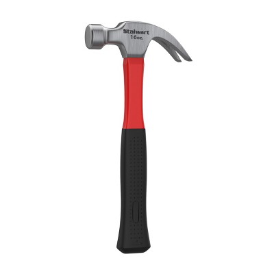 Fleming Supply Fiberglass Claw Hammer with Comfort Grip Handle and Curved Rip Claw - 16-oz, Red