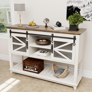 OKD 46" Farmhouse Console Table w/Sliding Barn Doors & Adjustable Storage Shelf - 1 of 4