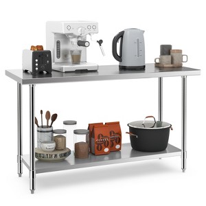 Tangkula Stainless Steel Work Table 60 x 24 Inches, Scratch Resistant Commercial Kitchen Prep Table with Adjustable Undershelf and Foot Pads - 1 of 4