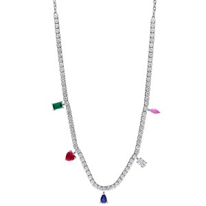 EVERLY JEWELRY | Sterling Silver 12 3/8ct TGW Created Multi-Gemstone Charm Necklace With chain - 17 in - 1 of 4