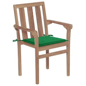 vidaXL Solid Teak Wood Outdoor Patio Chairs - Set of 2 with Green Seat Cushions, Stackable, Fine Sanded Finish, for Garden/Office/Cafe - 1 of 4