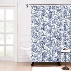 Ellis Curtain Victoria Park Toile Precise Patterned High Quality Water Proof Bathroom Shower Curtain - 70 x 72" Blue - 1 of 3