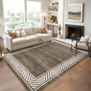 Modern Bordered Rug Washable Geometric Living Room Carpet, Non-Slip Non-Shedding Low Pile Floor Mat - 1 of 4