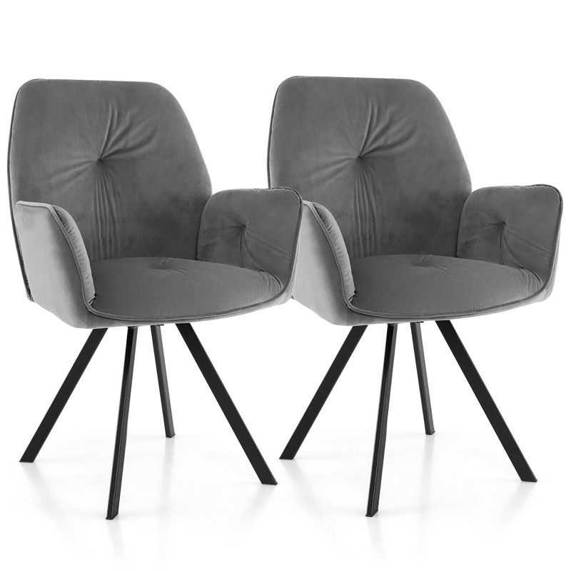 Tangkula Set of 2 Velvet Accent Chairs Swivel Dining Armchairs w/ Back & Metal Legs Gray, 1 of 11