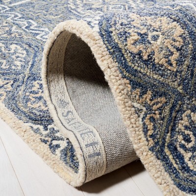 Handmade Blue Floral Tufted Wool 8' x 10' Area Rug