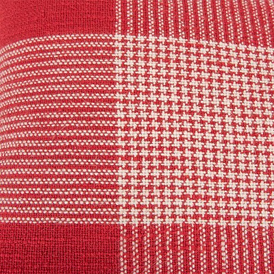 20" Red and White Woven Plaid Square Throw Pillow