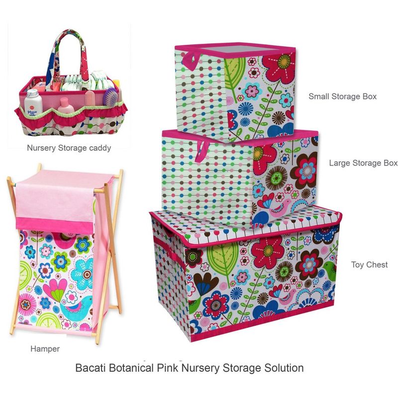 Bacati - Botanical Pink Laundry Hamper with Wooden Frame, 3 of 5