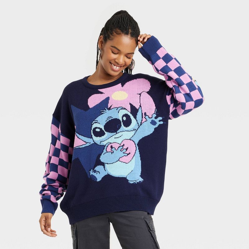 Women's Disney X Skinnydip Stitch Knitted Graphic Sweater - Blue, 1 of 4