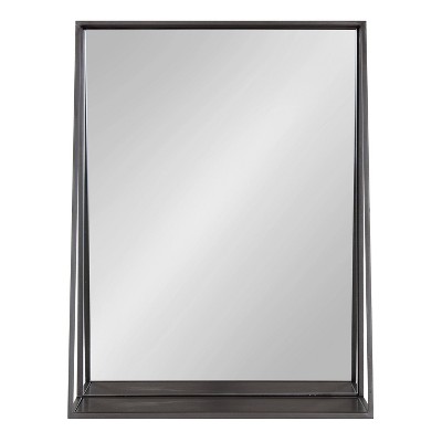 Charcoal Rectangular Metal Wall Mirror with Functional Shelf