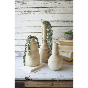 Hand-Carved Tall Wooden Bottles, Natural Finish, 18.5" Height Decorative Vases, Set of Three by Kalalou - 1 of 3