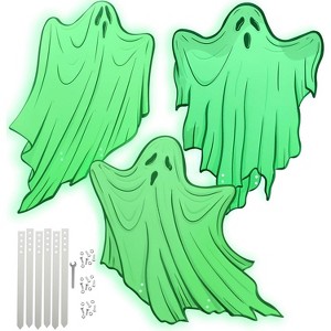SCS Direct 3D Metal Glow in the Dark 17" Ghosts w Stakes (3 Unique Designs) Durable,Weatherproof, UV Printed- Outdoor Lawn Décor - No More Foam - 1 of 4