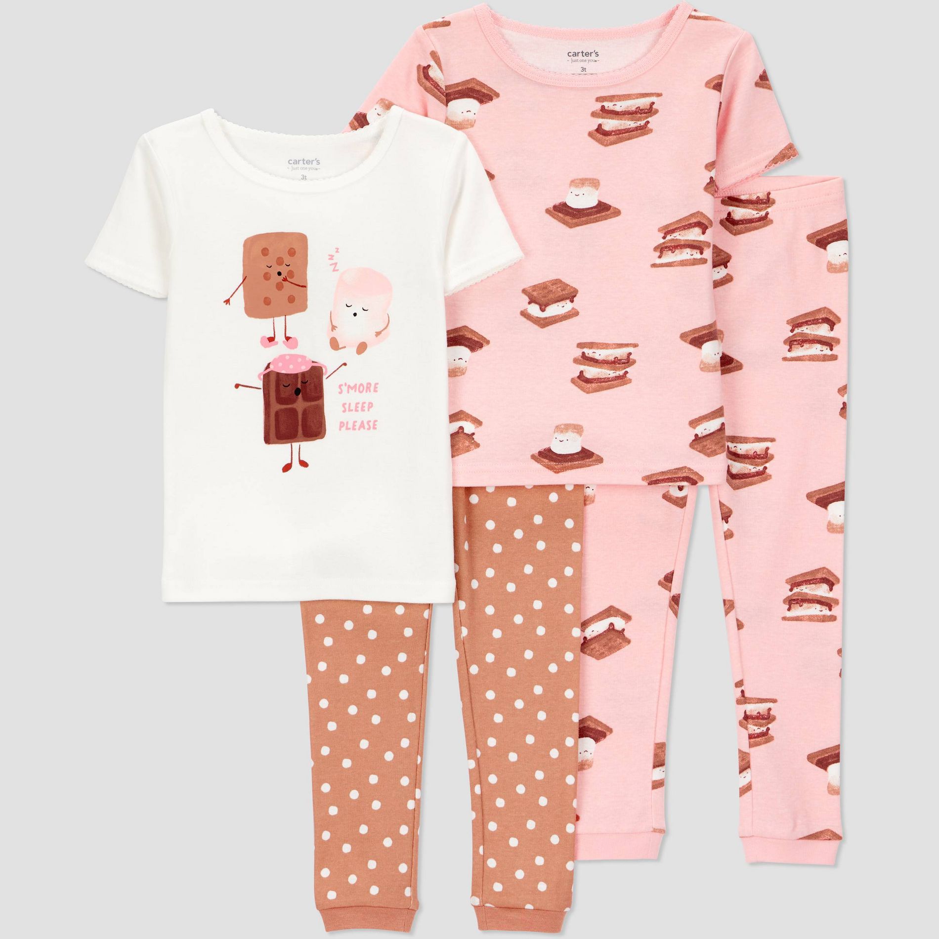 Carter's Just One You® Toddler Girls' 4pc Cotton Short Sleeve Smores Pajama Set - Ivory/Brown/Pink 3T