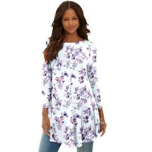 Roaman's Women's Plus Size Boatneck Swing Ultra Drape Tunic - 1 of 4