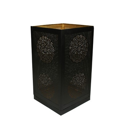 Northlight 17" Black and Gold Moroccan Style Floral Cut-Out Pillar Candle Lantern