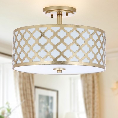 Gold Quatrefoil Drum Semi Flush Mount Ceiling Light