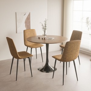 NicBex 31.5" Round Dining Table Set for 4 Modern Dining Table with Metal Base with 4 Suede Chairs - 1 of 4
