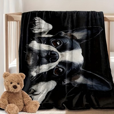 Rest Happy Boston Terrier Pattern Four Seasons Mother and Youngsters Nap Blanket Flannel Blanket Christmas Decoration Birthday Gift.