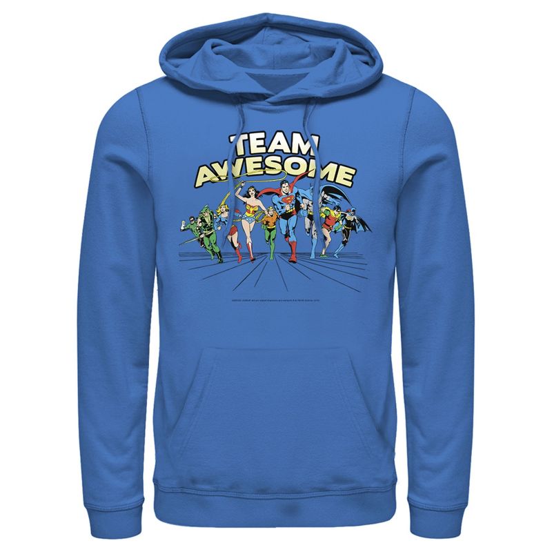 Men's Justice League Team Awesome Perspective Pull Over Hoodie, 1 of 4