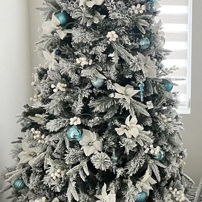 Costway 5ft Snow Flocked Hinged Christmas Tree W/berries & Poinsettia ...