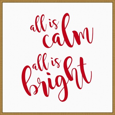 22" x 22" All is Calm Script Red Framed Wall Canvas - Amanti Art