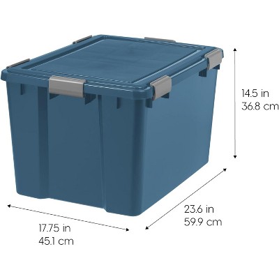 Navy 74 Quart Stackable Plastic Storage Bin with Buckle Lid