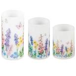 Plow & Hearth - Battery-Operated Flameless Pillar Candles with Beautiful Floral Designs, Set of 3