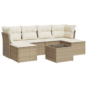 vidaXL Garden Sofa Set Beige PE rattan 7 Piece UV-resistant materials - 1 of 4