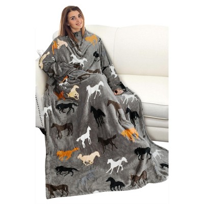 Catalonia Wearable Blanket with Sleeves and Pocket, Cozy Soft Fleece Mink Micro Plush Wrap Throws Blanket Robe for Adults, Gift for Her