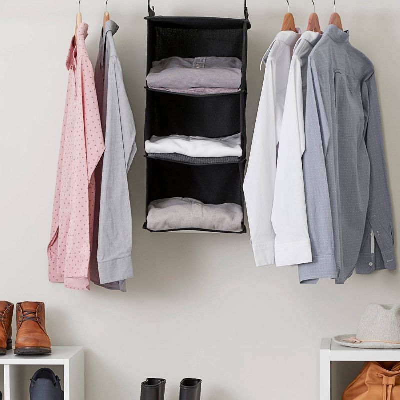 Household Essentials 3 Shelf Hanging Organizer Black Linen, 3 of 10
