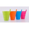 Basicwise 10 OZ Reusable Plastic Cups with Straw Blue, Pink, Green, and Orange, Set of 4 - 3 of 4