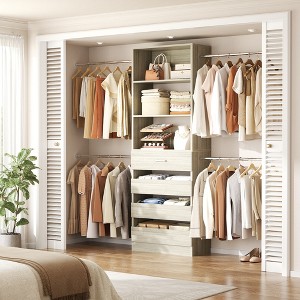 Besiost 4-9 Ft Wooden Closet Organizer System with 4 Drawers, 4 Hanging Rods & Shelving Towers - 1 of 4