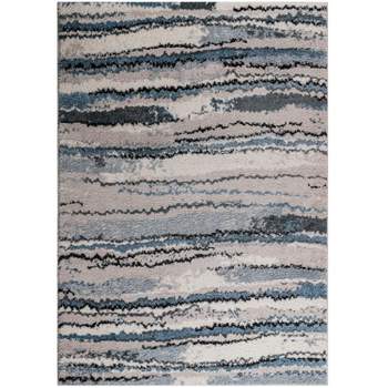 LIVN CO. Watercolor Abstract Stripes Woven Cozy Shag Area Rug