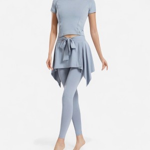 Anna-Kaci Active Women's Full-Length Leggings with Attached Tie-Front Skirt Overlay for Active and Casual Looks - 1 of 4