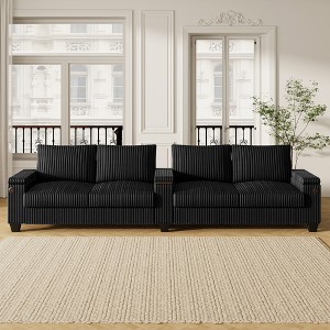 TiramisuBest 133" 4-Seater Corduroy Sofa Couch–Modern Design with USB Ports, Hidden Storage, Flip-Top Cup Holders,Green - 1 of 4